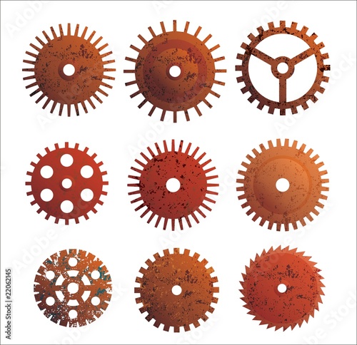 Set or different design gears with rust texture.