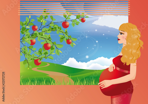 Sweet expectation seasons, summer. pregnant woman is by window