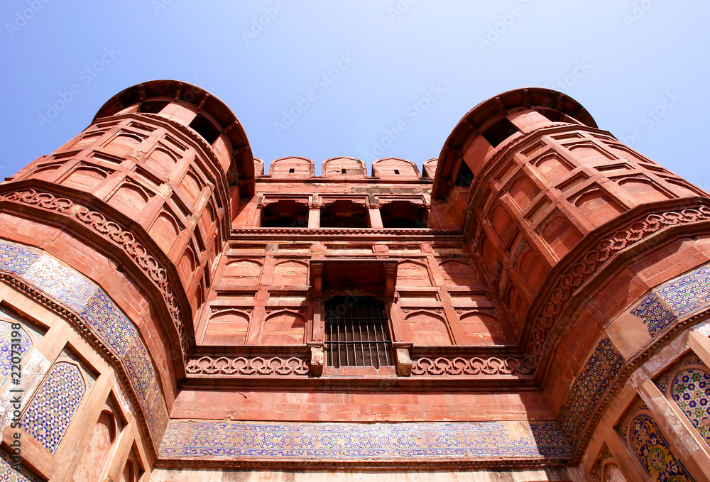Outside Architecture of the Red Fort, Agra, India