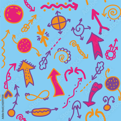 Funny abstract seamless pattern with arrows and symbols