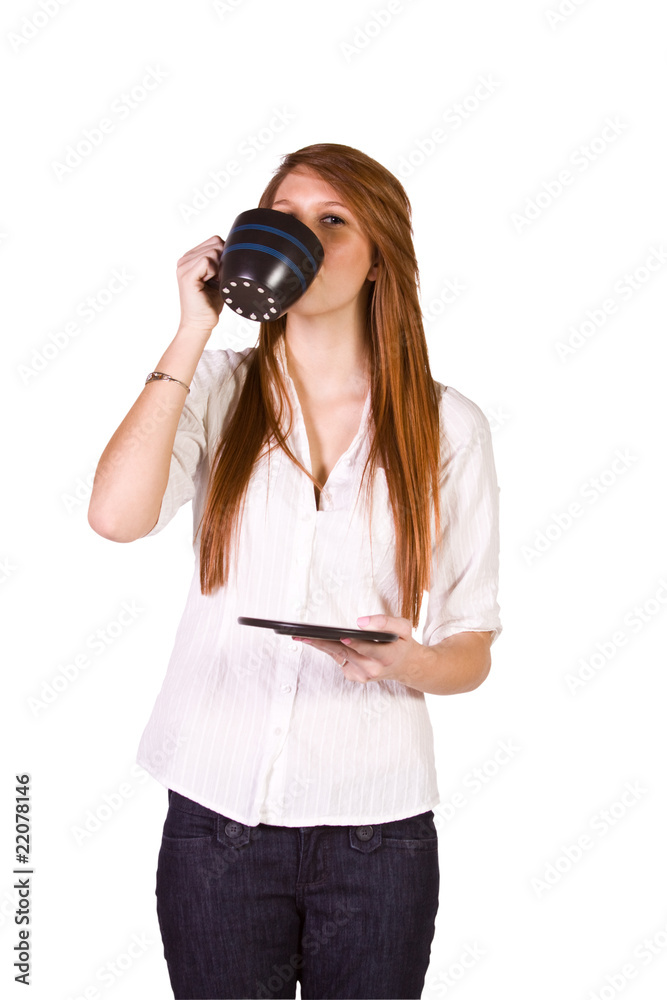 Woman Drinking Coffee Standing Up Woman Drinking Coffee Standing Up