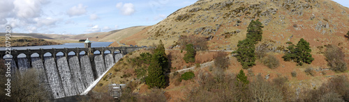 Craig Goch dam panorama, Elan Valley Wales UK. photo