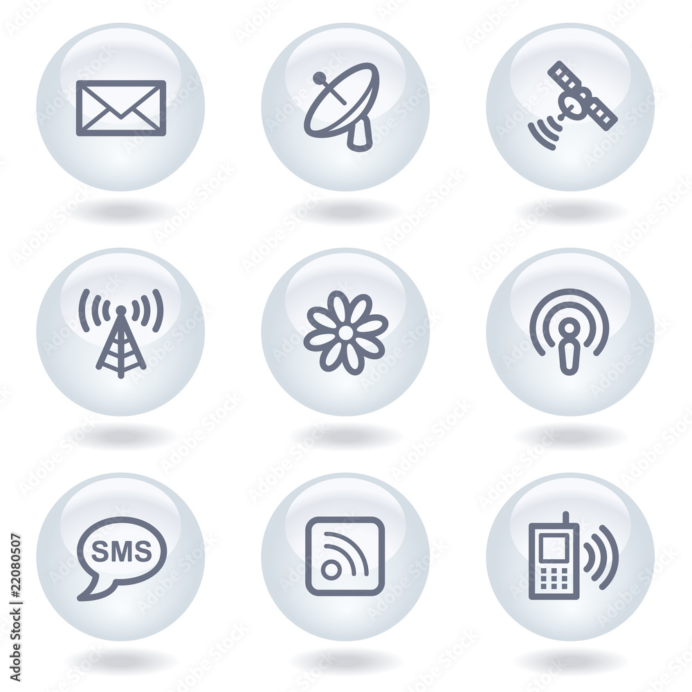 Communication web icons, white circle buttons Communication web icons, white circle buttons