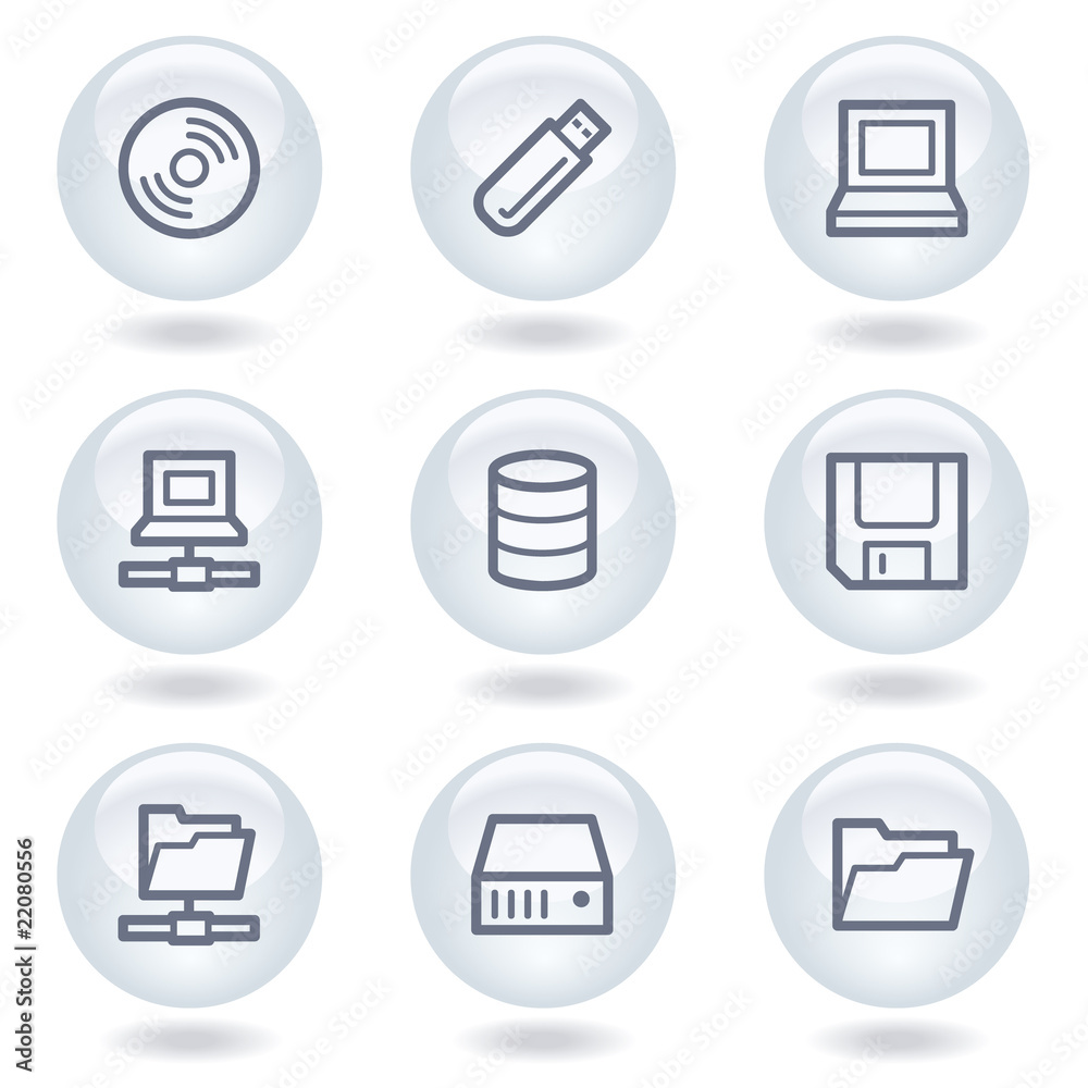 Drives and storage web icons,white circle buttons Drives and storage web icons,white circle buttons