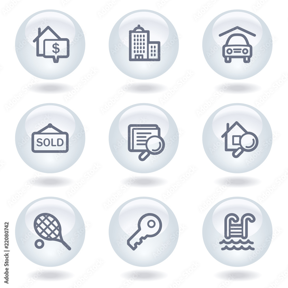 Real estate web icons, white circle buttons Real estate web icons, white circle buttons
