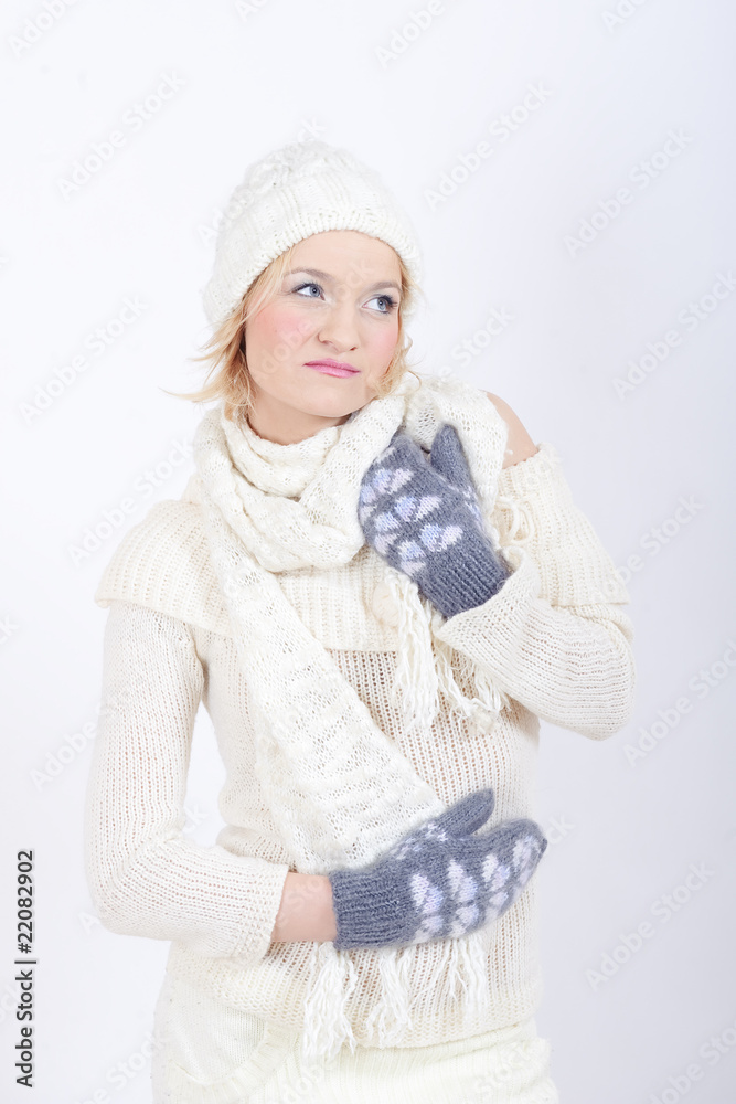 young winter woman in white clothes young winter woman in white clothes