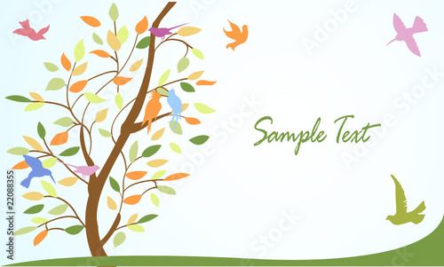 floral tree and birds, background, wallpaper