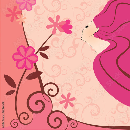 pink ornate back with flowers and woman face