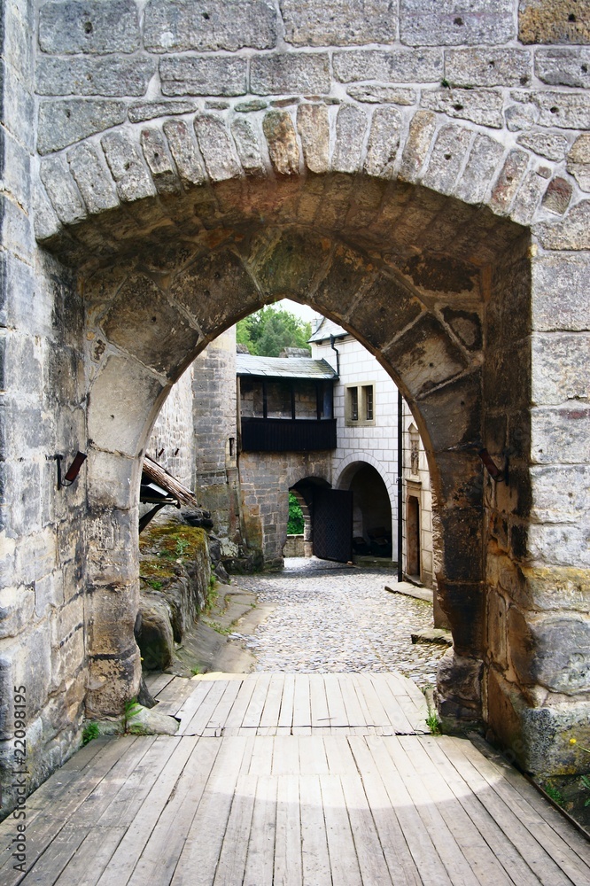 entrance to gothic castle - kost castle - czech republic