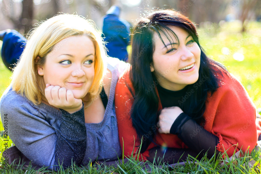 blond and brunette portrait blond and brunette portrait