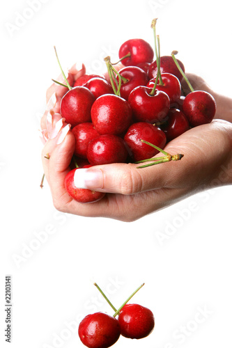 Woman Holding Cherries. Model Released © Martin Lee
