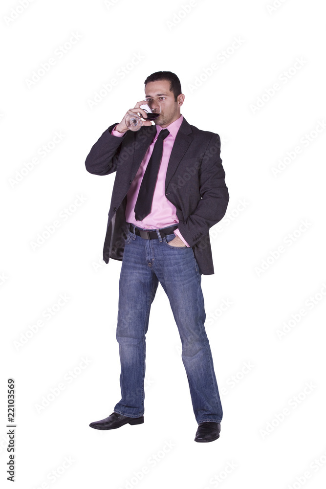Businessman celebrating with a glass of drink Businessman celebrating with a glass of drink