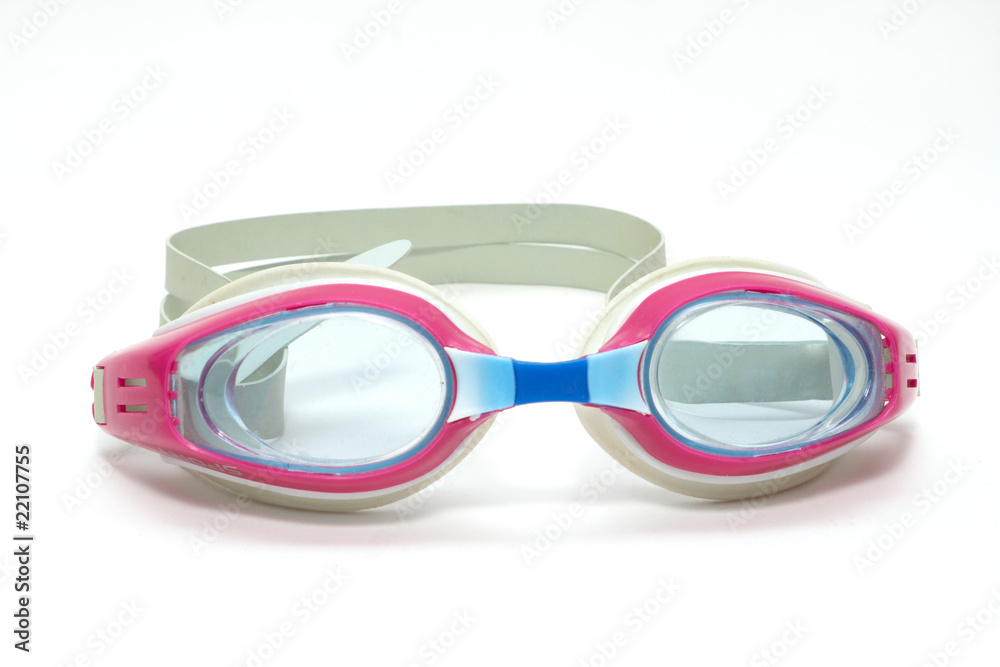 Fototapeta premium Pink glasses for swim on white background