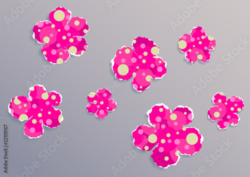 Colorful flowers from ripped fancy paper, vector illustration