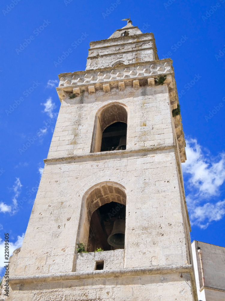 Belltower of the St. Pietro Barisano Church. Matera. Basilicata.