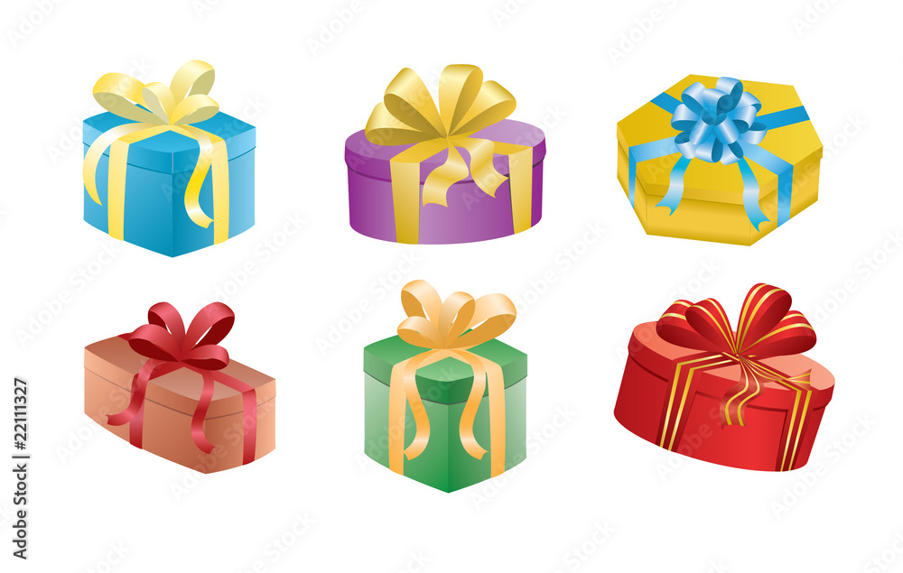 vector set of gift boxes with ribbons vector set of gift boxes with ribbons