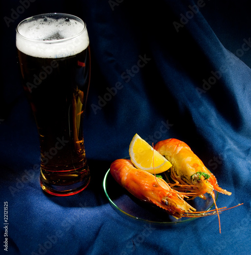 Beer and tiger prawns