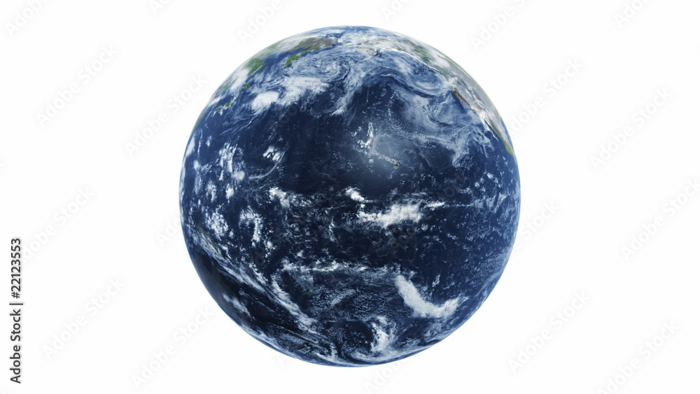 Spinning planet Earth - isolated white bg - textures by NASA