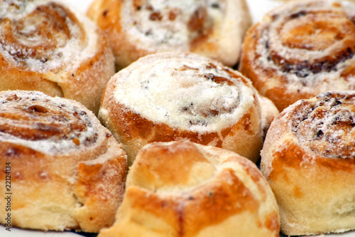 close-up walnut buns with powdered sugar