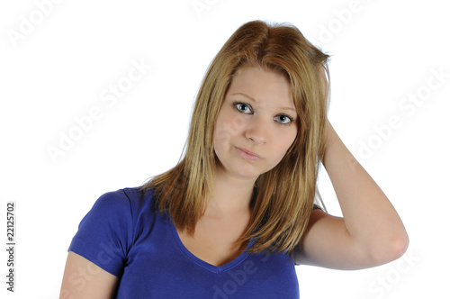 Frau Mädchen nachdenken zweifeln grübeln photo