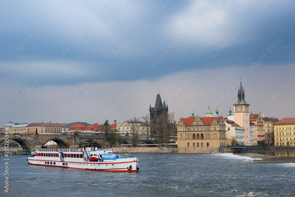 View of Prague with the Vltava and Charles bridge