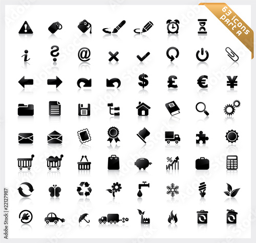 Set of 63 shiny icons with reflections - part A