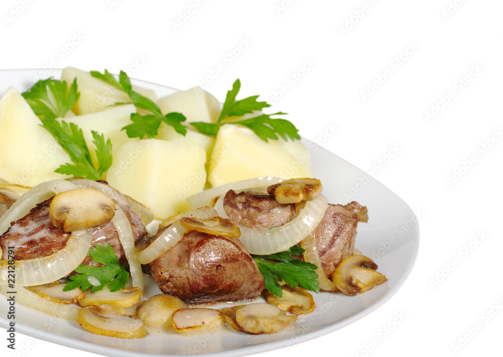 Fillet with mushroomgravy, onions and potatoes Fillet with mushroomgravy, onions and potatoes