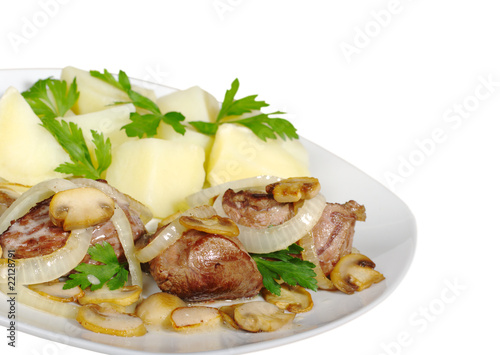 Fillet with mushroomgravy, onions and potatoes