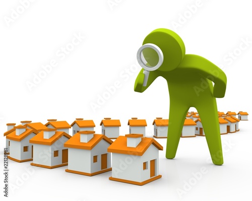 3D person inspecting houses