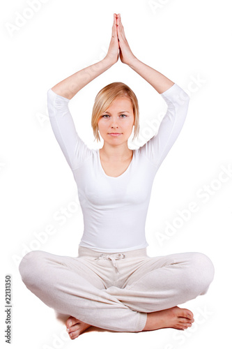 young woman relaxing separated on white