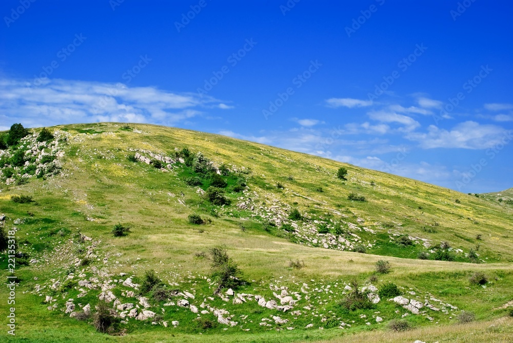 Fototapeta premium green hill under a cloudy sky