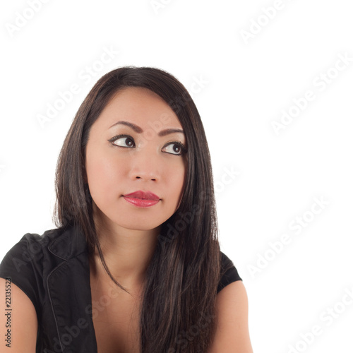Studio shot of beautiful sexy young asian woman looking up