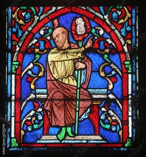 Stained glass window in Cathedral Notre Dame de Paris