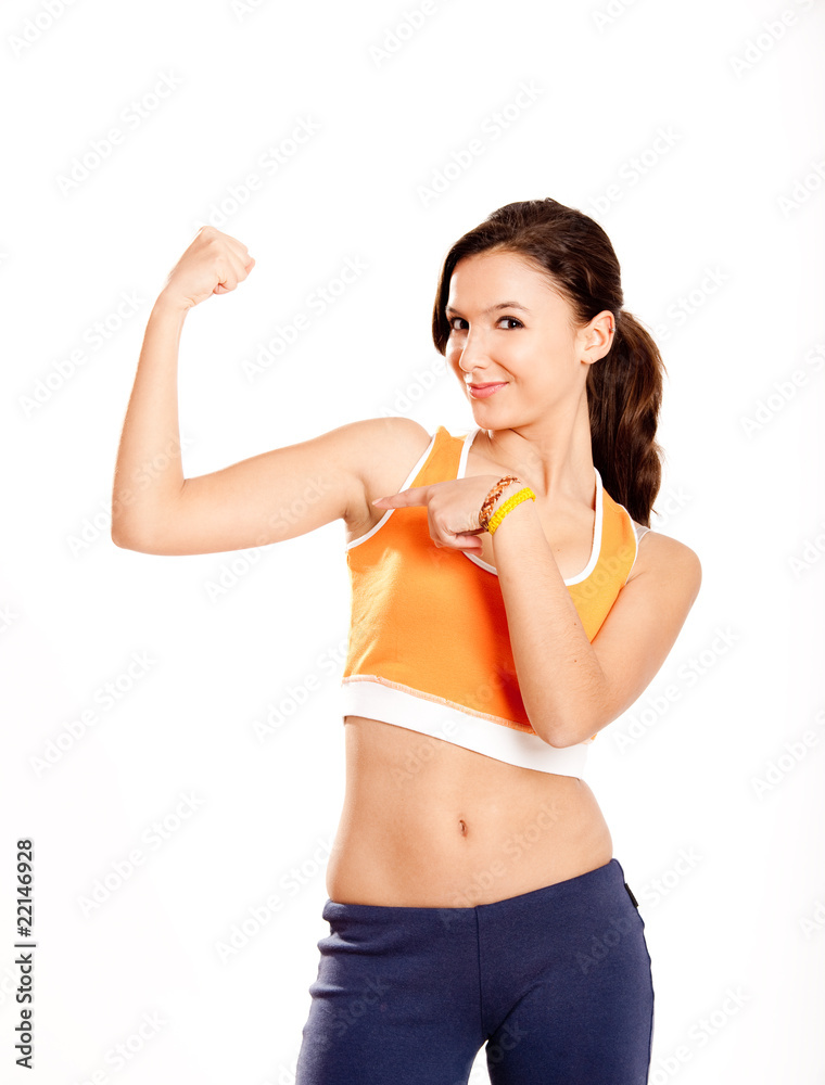 Showing her arm muscle Showing her arm muscle