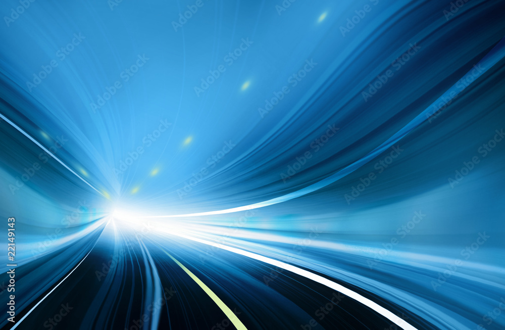 Abstract Speed motion in blue highway tunnel Abstract Speed motion in blue highway tunnel