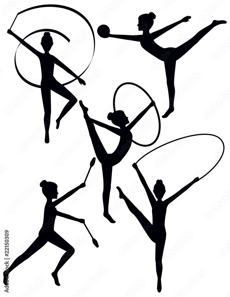 Rhythmic Gymnasts Silhouettes - obrazy, fototapety, plakaty 