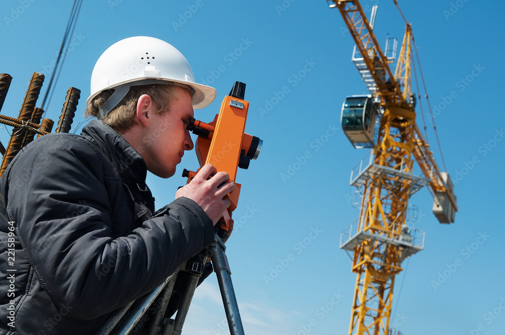 Surveyor with transit level equipment Surveyor with transit level equipment