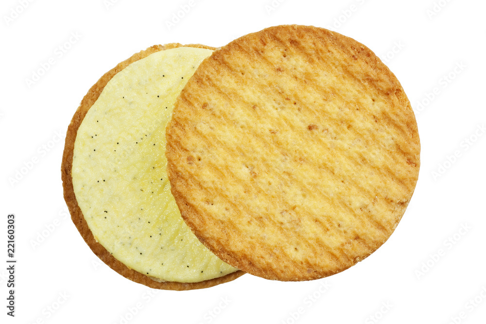 Biscuits with vanilla cream filling isolated on white
