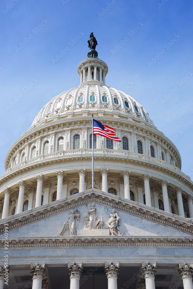 US Flag and Capitol Hill, Washington DC