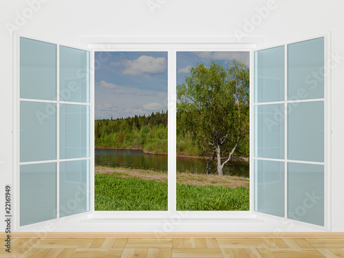 Summer landscape behind a w...