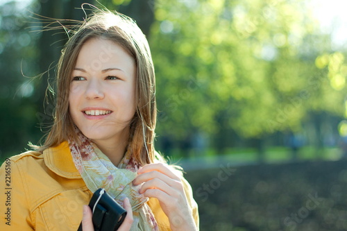 young woman listnening music