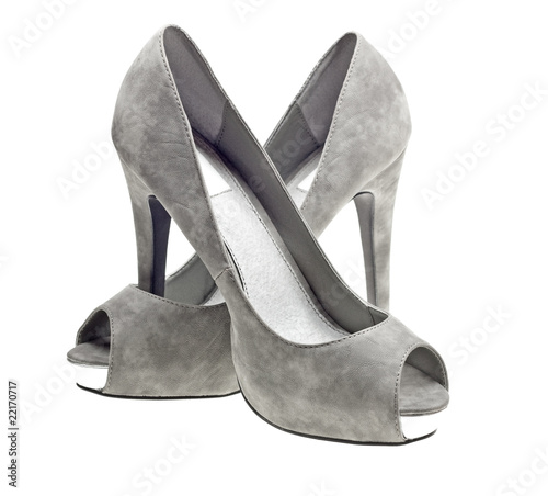 Grey high heels female boots isolated on white