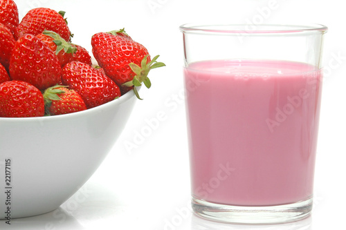 Schilderij op canvas Fresas y batido