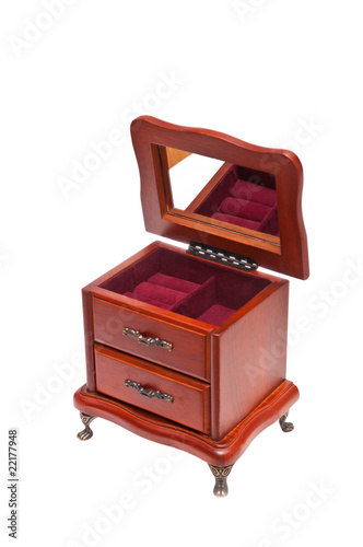Wooden casket for jewelry with a mirror