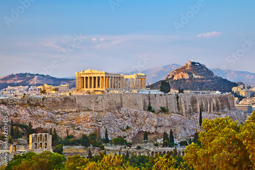 View on Acropolis at sunset