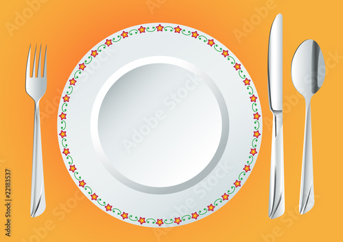 Plate with spoon, knife and fork