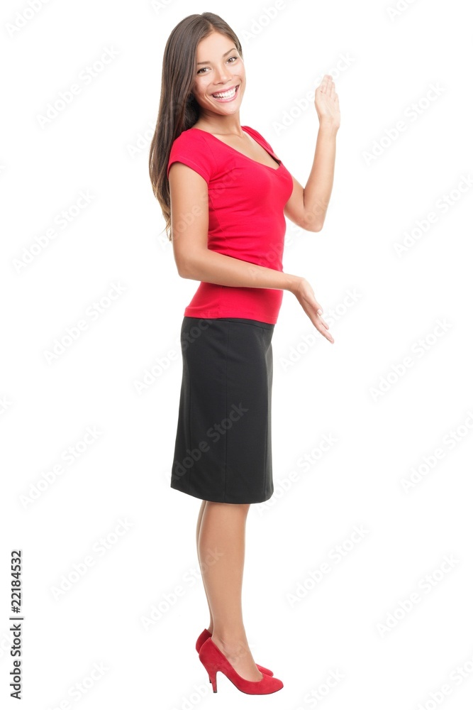 Woman showing copy-space isolated Woman showing copy-space isolated