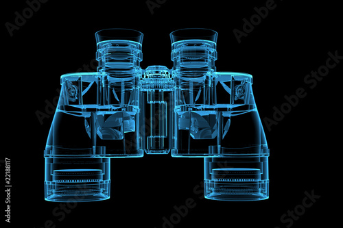 3D rendered blue xray transparent binoculars