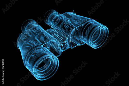 3D rendered blue xray transparent binoculars photo