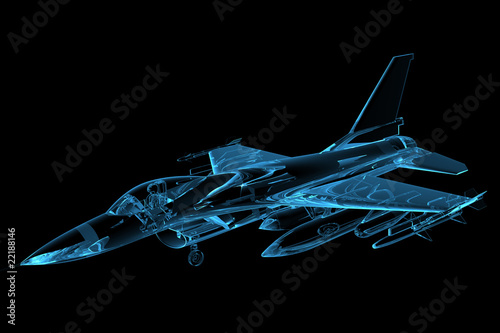 3D rendered blue xray transparent f16 falcon photo